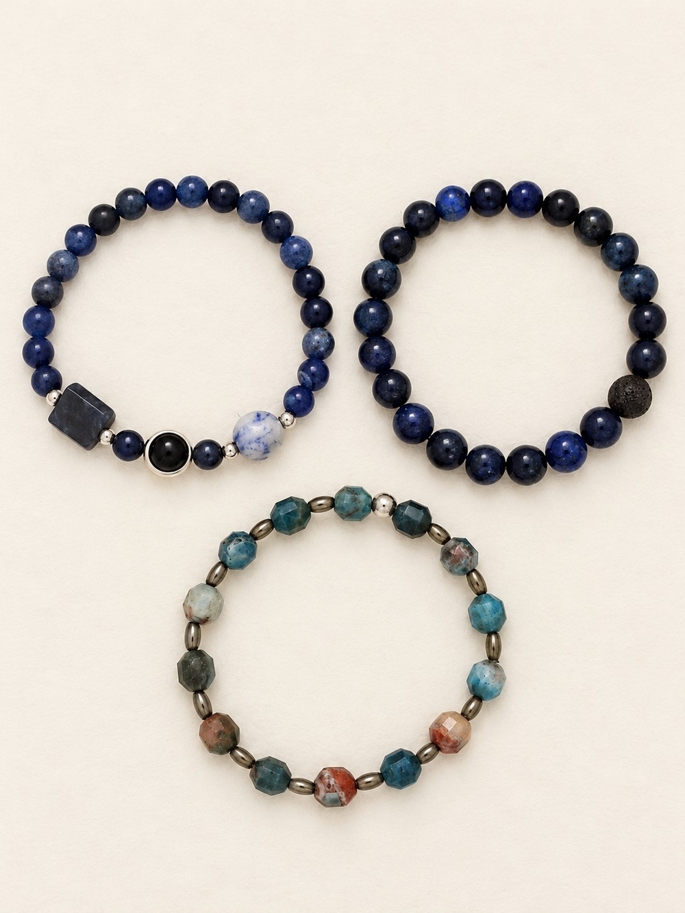 3-Piece Blue and Teal Beaded Bracelet Set
